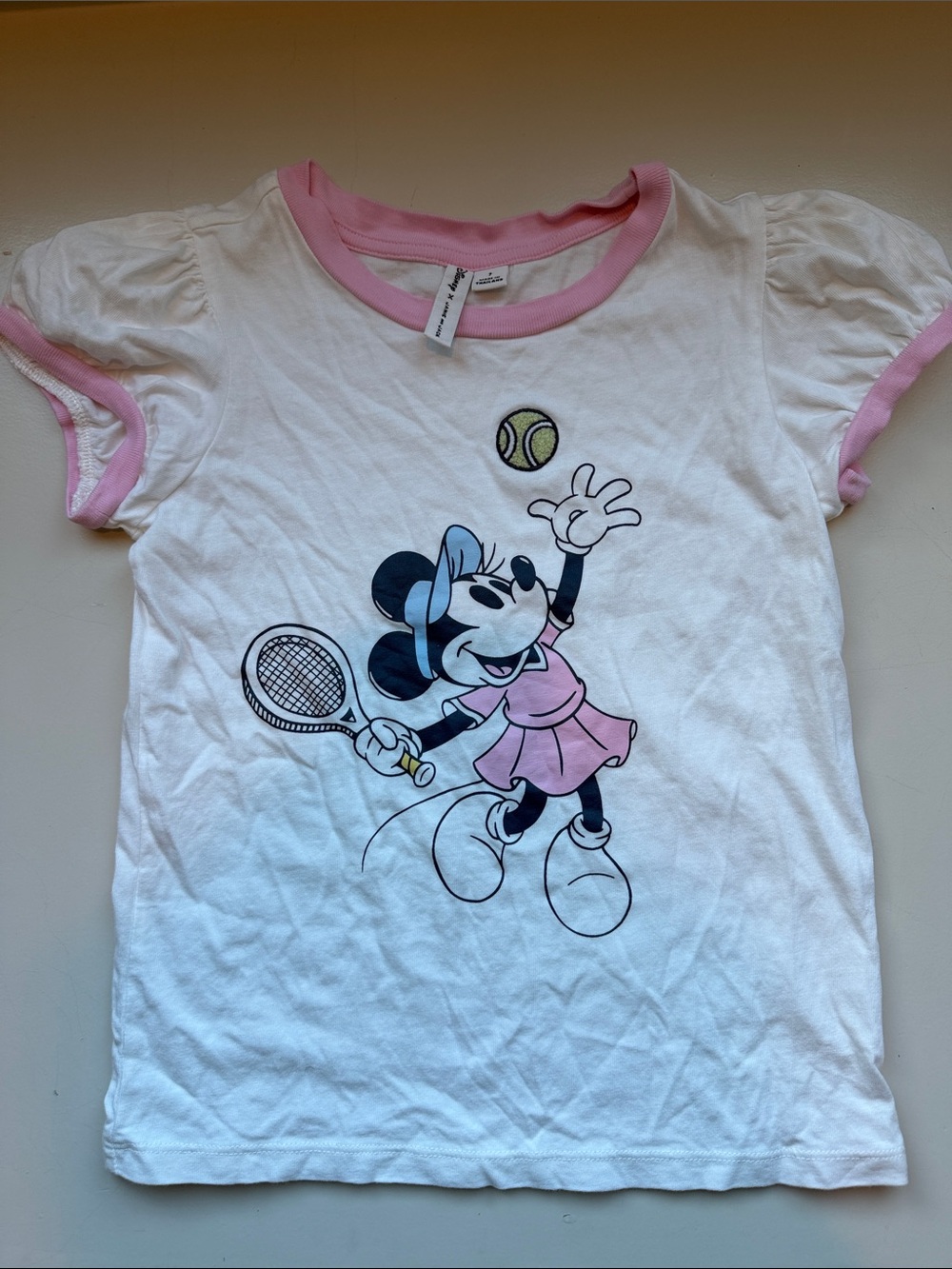 Janie and Jack White Tee with Pink Trim and Tennis Minnie Graphic